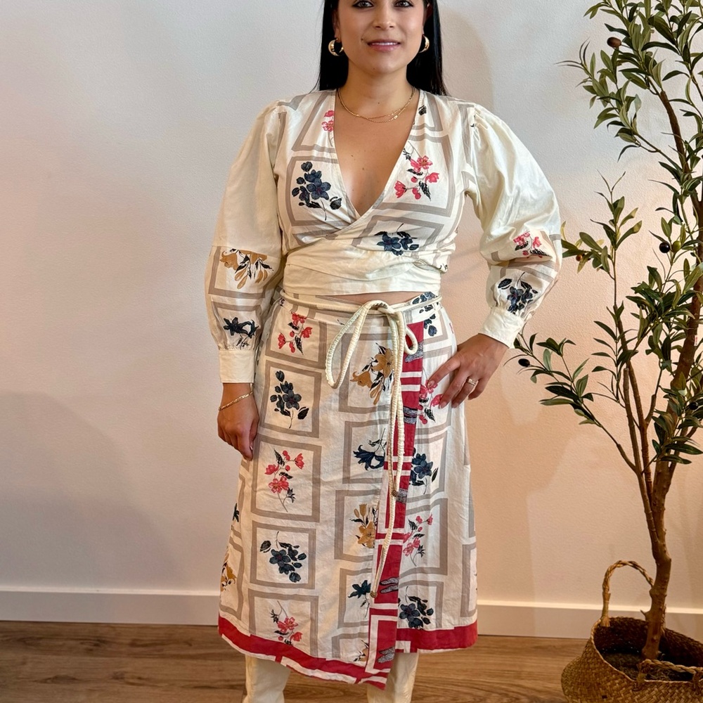 Floral Wrap Dress with Red Accents